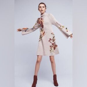 NWOTKnitted & Knotted Embroidered Petals Swing Sweater Dress Anthropologie small